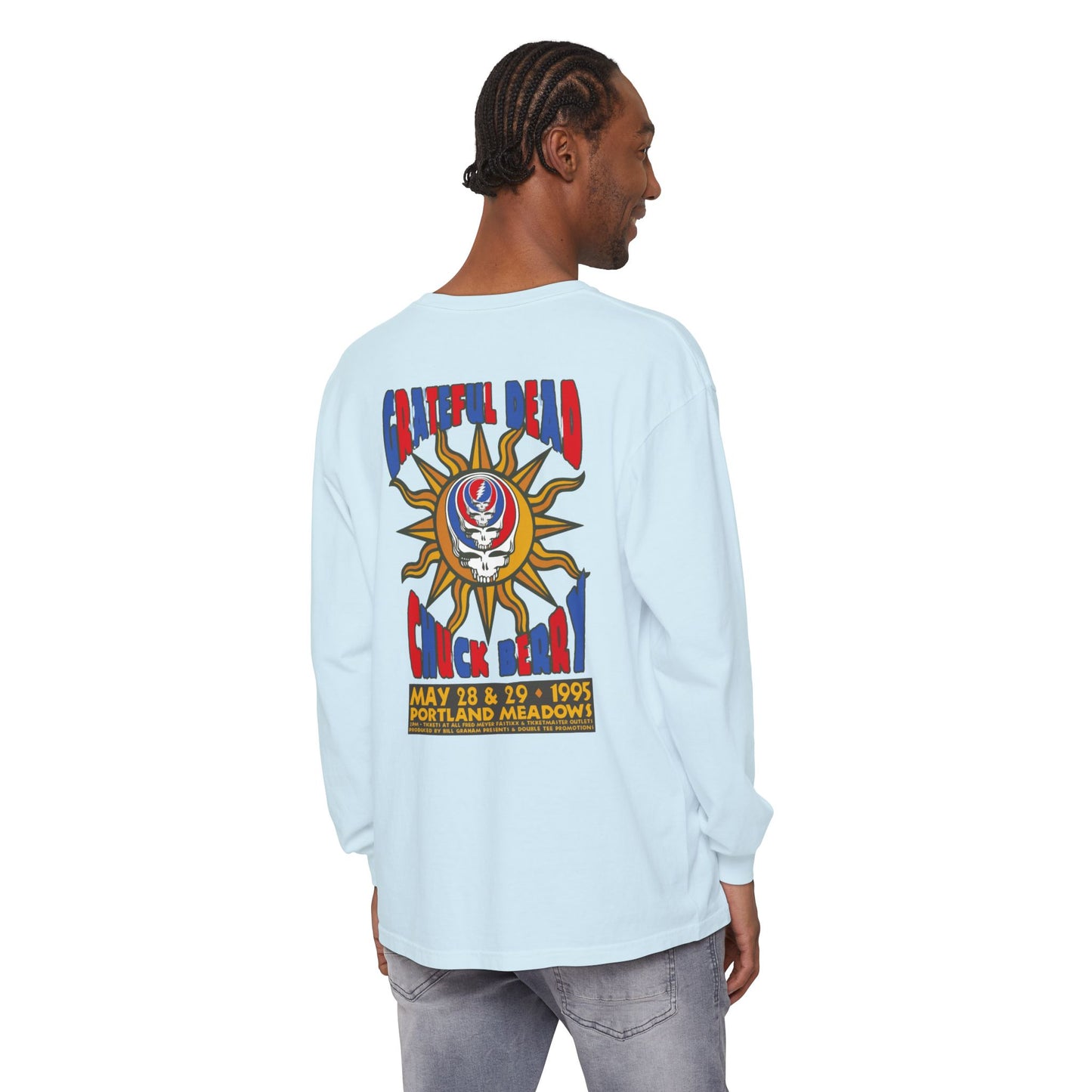Portland Meadows Grateful Dead and Chuck Berry 1995 Concert Tee Two-Sided Garment-dyed Long Sleeve T-Shirt