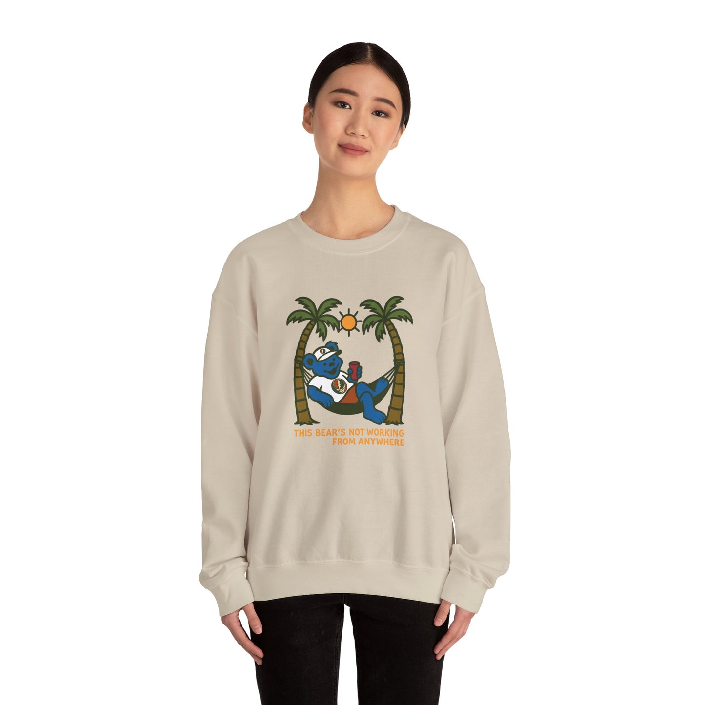 This Bear's Not Workin' From Anywhere | Life is dead. Crewneck Sweatshirt