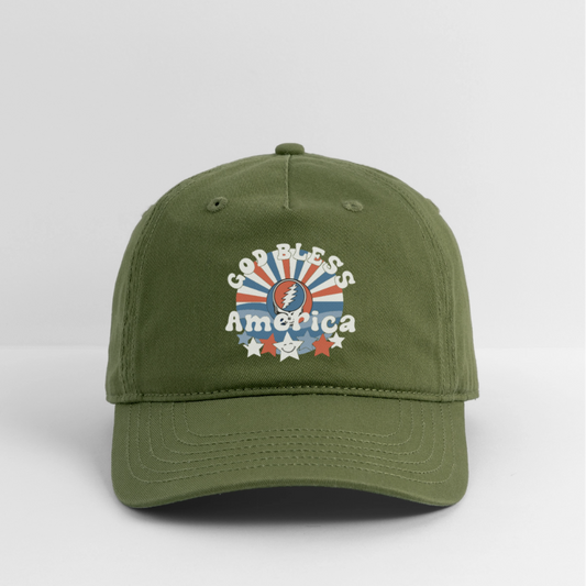 God Bless America Stealie Baseball Dad Hat - olive green