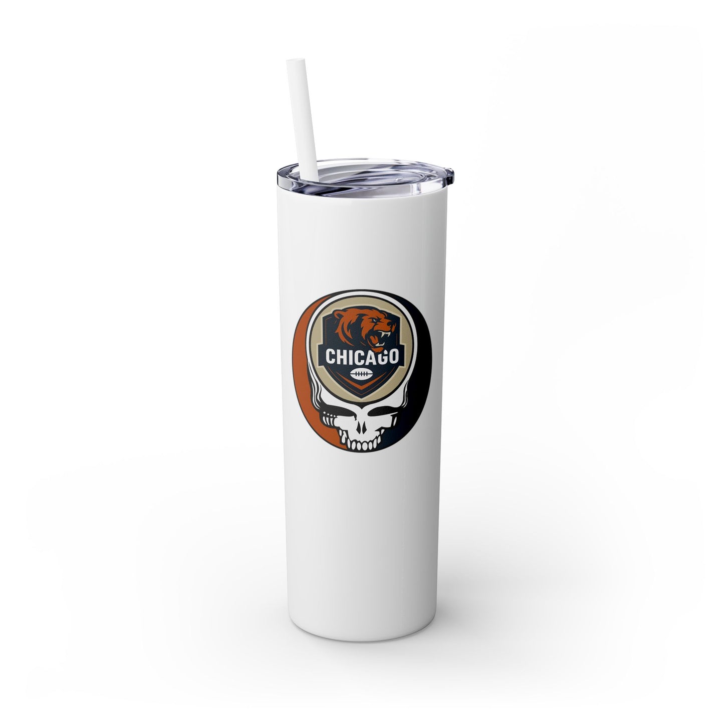Chicago Football Stealie Skinny Tumbler with Straw, 20oz
