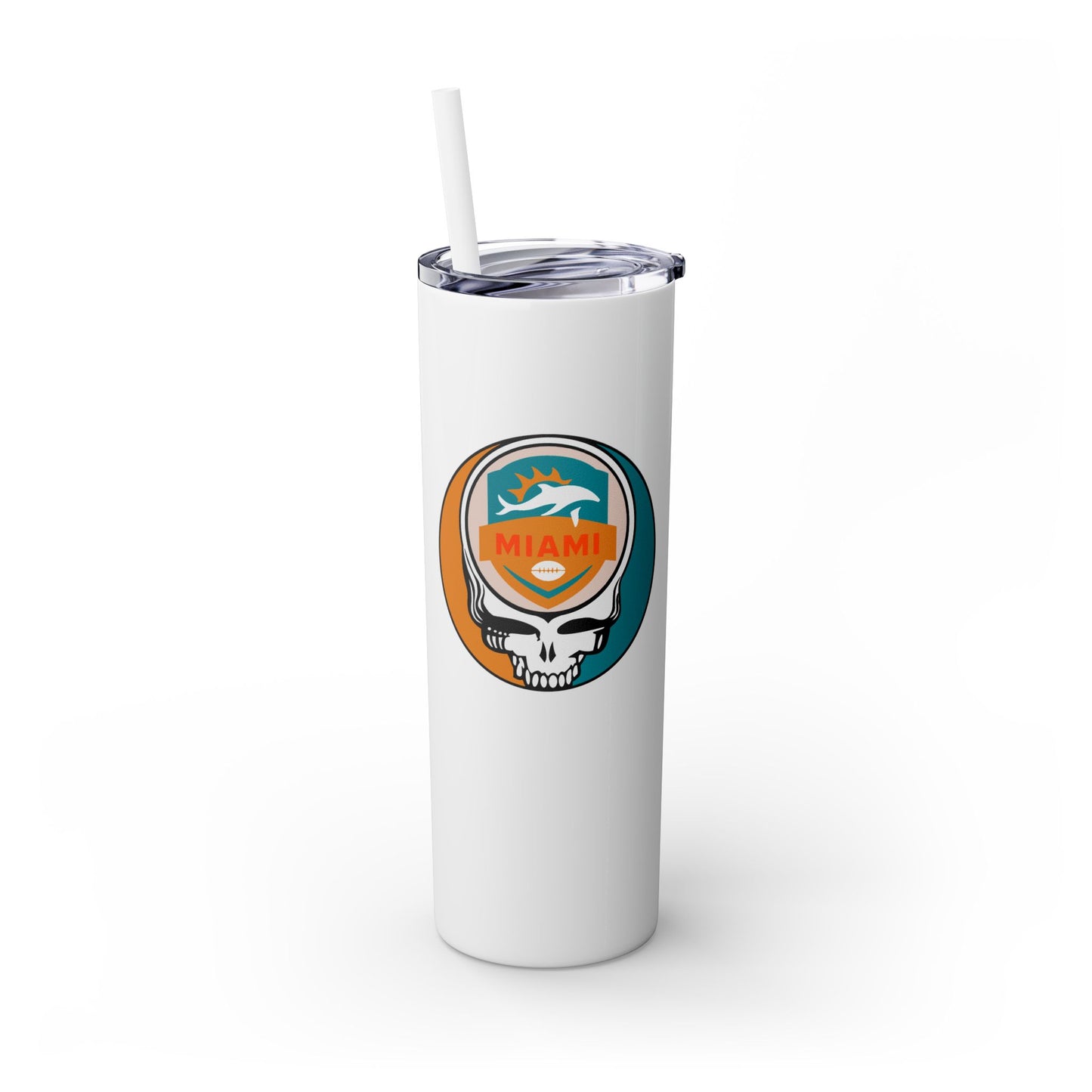 Miami Football Stealie Skinny Tumbler with Straw, 20oz - NFL
