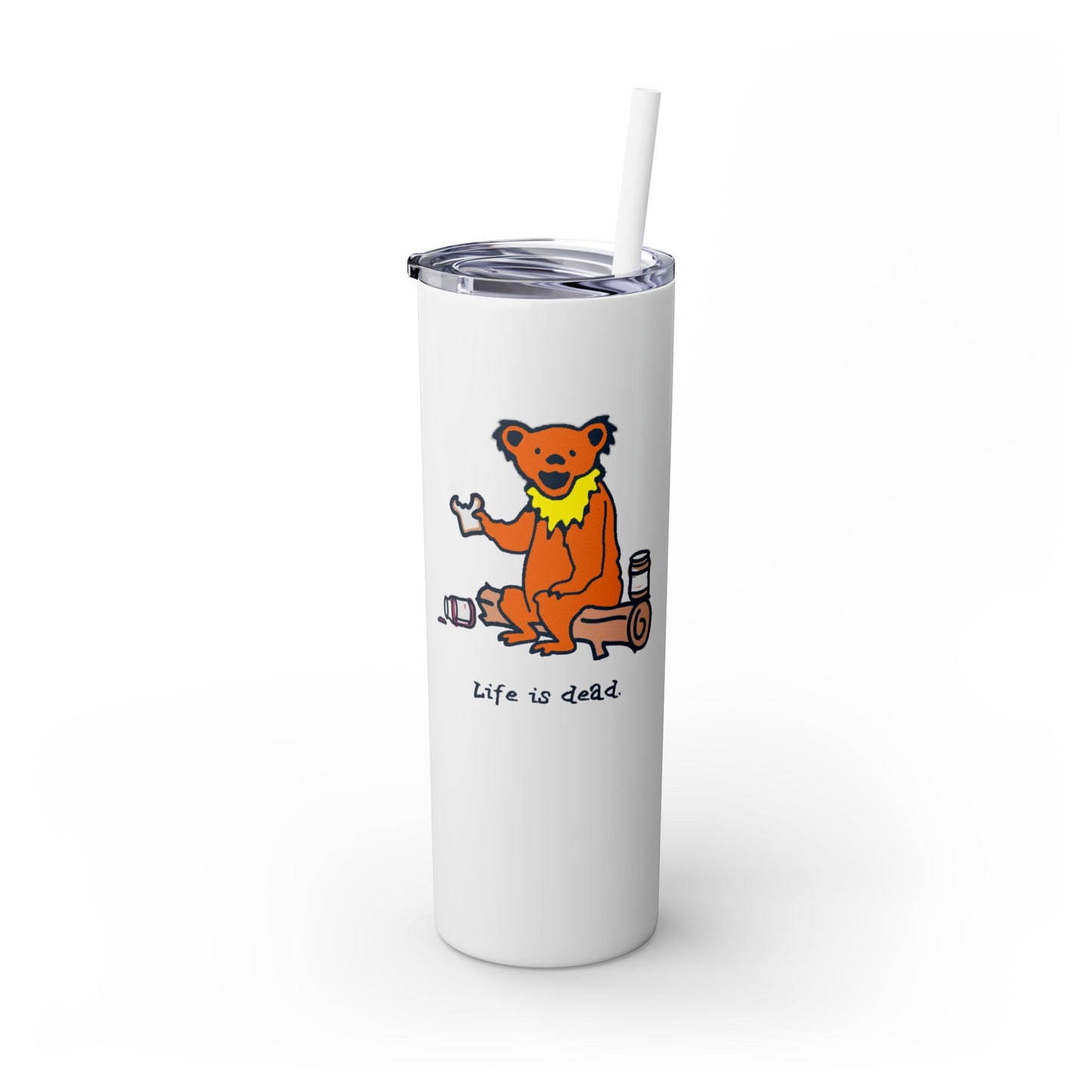 Snackin' Bear Skinny Tumbler with Straw, 20oz