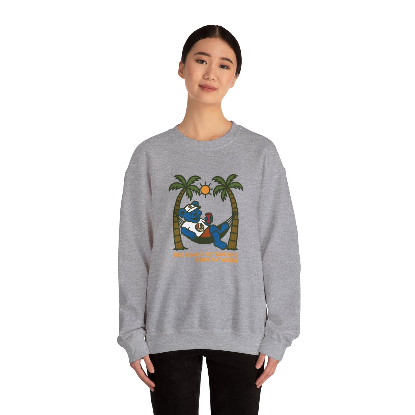 This Bear's Not Workin' From Anywhere | Life is dead. Crewneck Sweatshirt