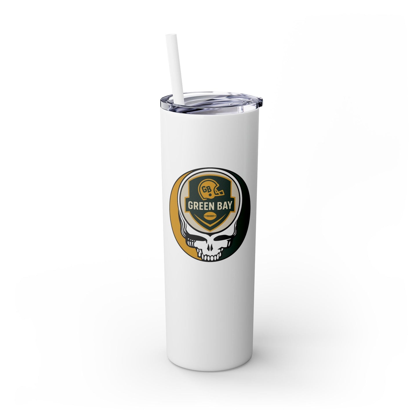 Green Bay Football Stealie Skinny Tumbler with Straw, 20oz