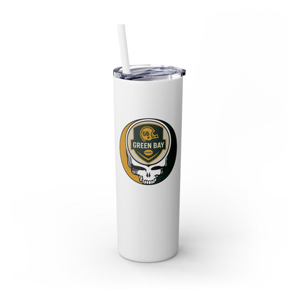 Green Bay Football Stealie Skinny Tumbler with Straw, 20oz