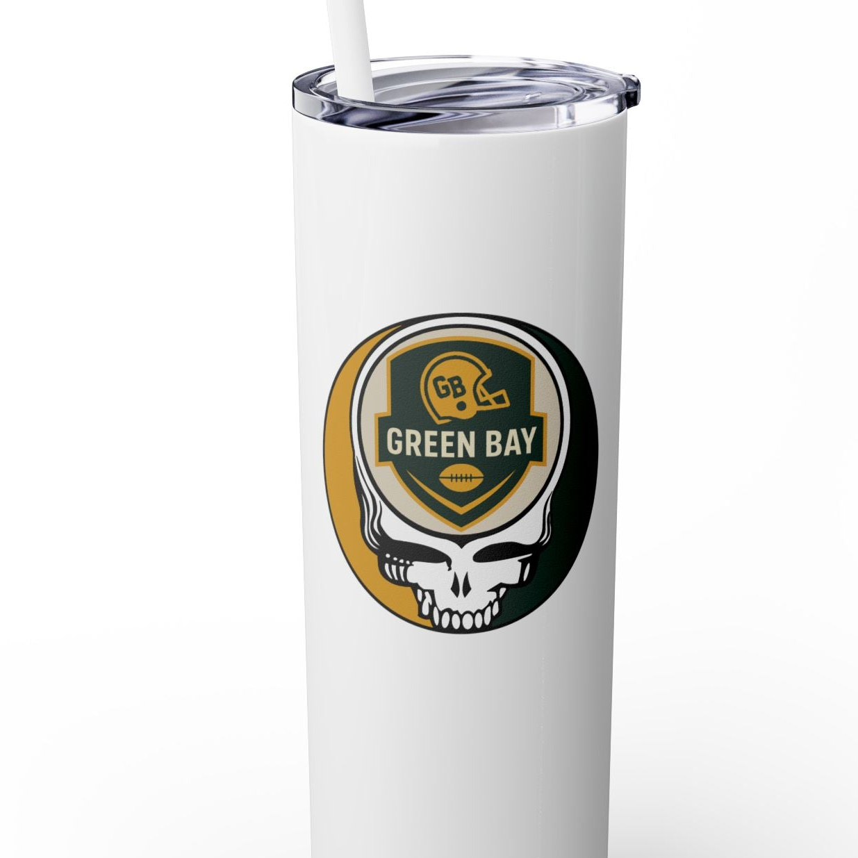 Green Bay Football Stealie Skinny Tumbler with Straw, 20oz