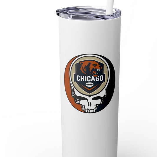 Chicago Football Stealie Skinny Tumbler with Straw, 20oz