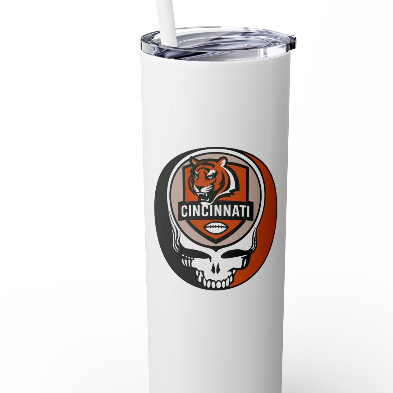 Cincinnati Football Stealie Skinny Tumbler with Straw, 20oz - NFL