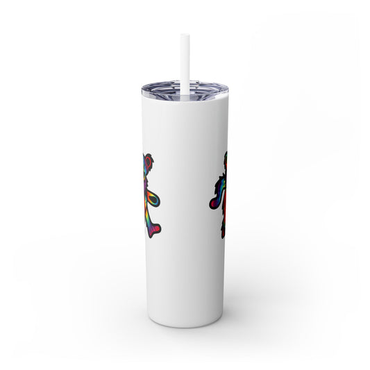 Tie Dye Dancing Bear - Life is dead. Skinny Tumbler with Straw, 20oz