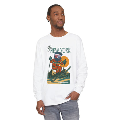 Ski New York - Life is dead. Mountain Collection Garment-Dyed Long Sleeve T-Shirt