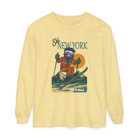 Ski New York - Life is dead. Mountain Collection Garment-Dyed Long Sleeve T-Shirt
