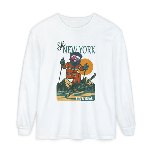 Ski New York - Life is dead. Mountain Collection Garment-Dyed Long Sleeve T-Shirt
