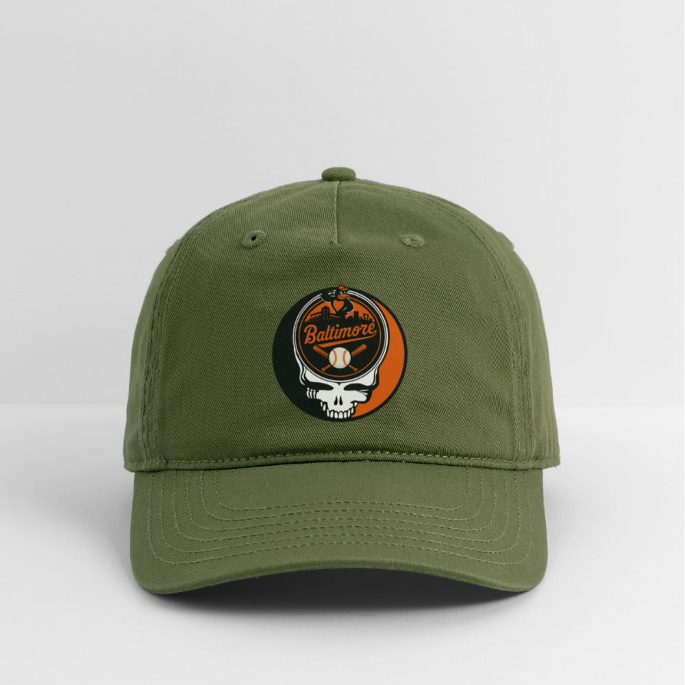 Ball Park Edition | Baltimore Orioles Stealie Baseball Dad Hat - olive green