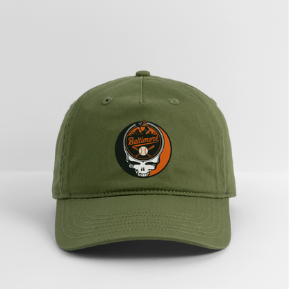 Ball Park Edition | Baltimore Orioles Stealie Baseball Dad Hat - olive green