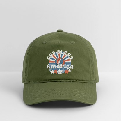 God Bless America Stealie Baseball Dad Hat - olive green