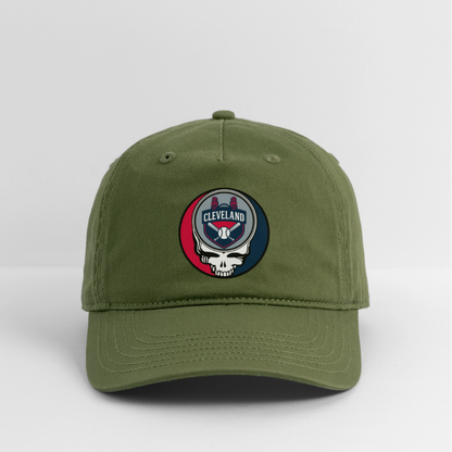 Ball Park Edition | Cleveland Guardians Stealie Baseball Dad Hat - olive green