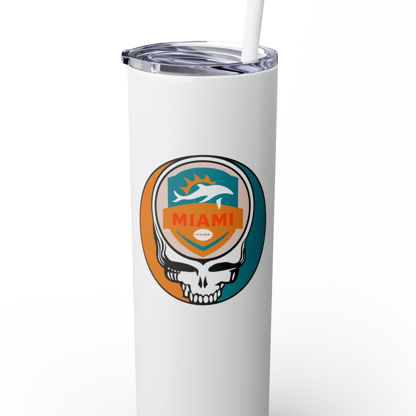 Miami Football Stealie Skinny Tumbler with Straw, 20oz - NFL