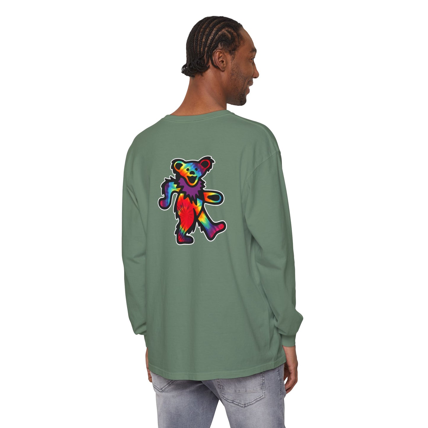 Grateful Dead Tie Dye Dancing Bear Two Sided Vineyard Collection Garment-dyed Long Sleeve T-Shirt
