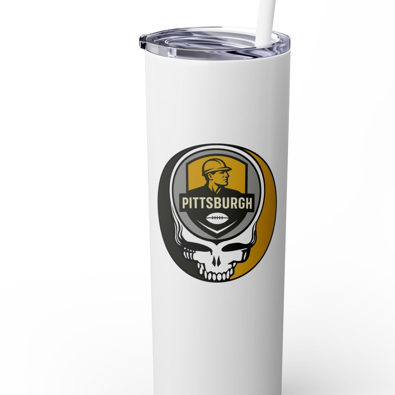 Pittsburgh Football Stealie Skinny Tumbler with Straw, 20oz - NFL