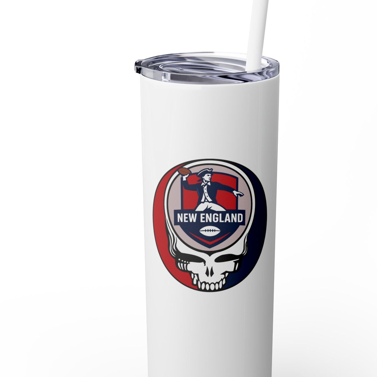 New England Football Stealie Skinny Tumbler with Straw, 20oz