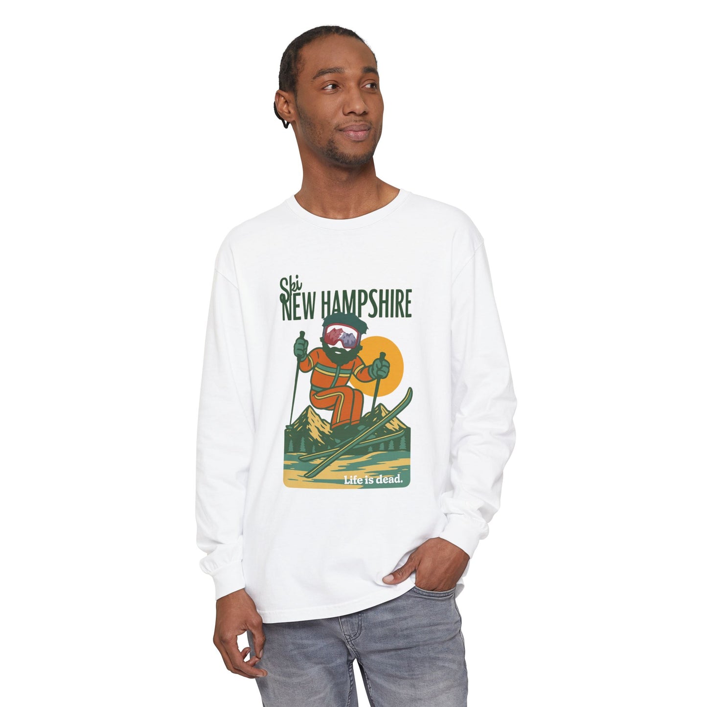 Ski New Hampshire - Life is dead. Mountain Collection Garment-Dyed Long Sleeve T-Shirt