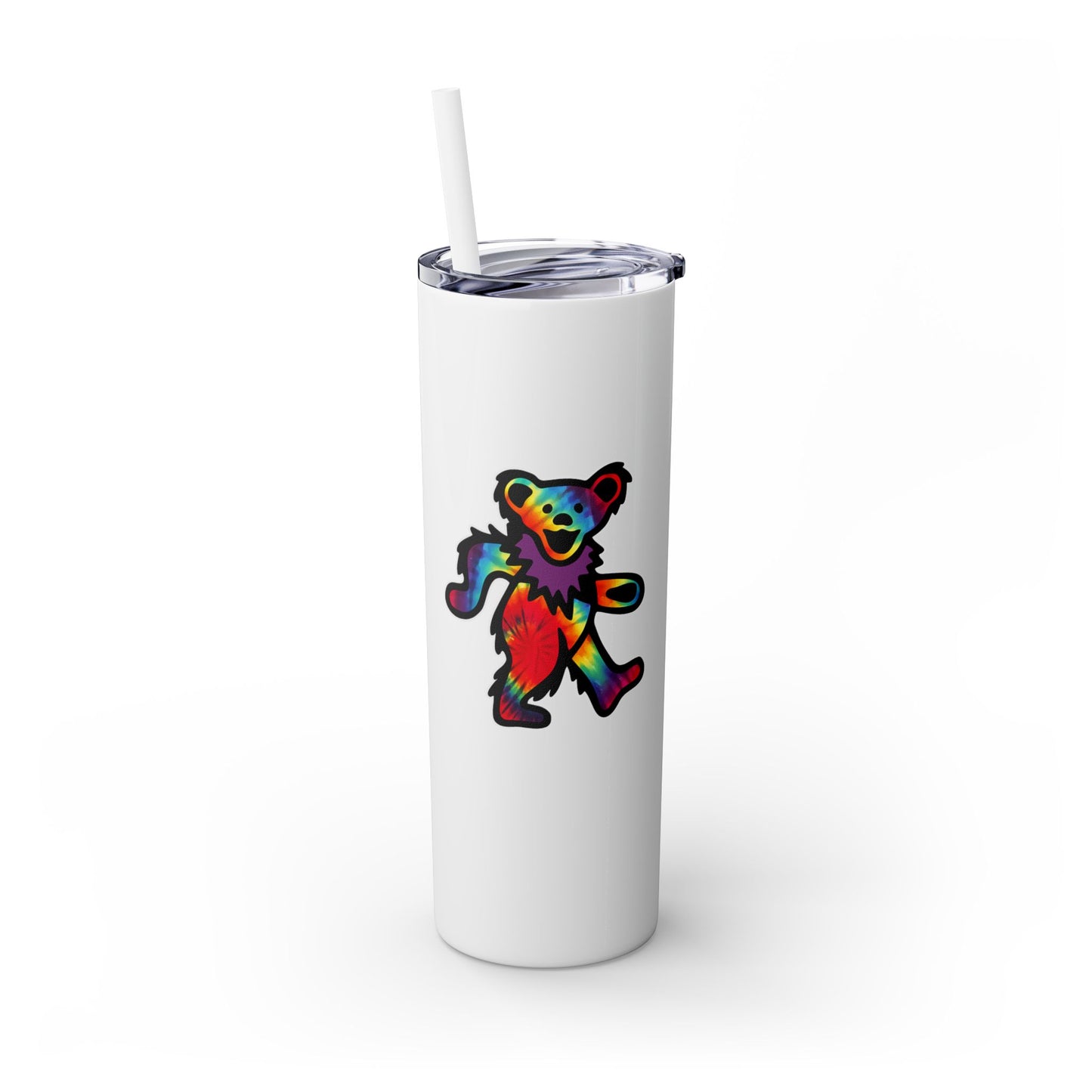 Tie Dye Dancing Bear - Life is dead. Skinny Tumbler with Straw, 20oz