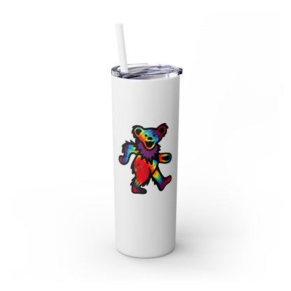 Tie Dye Dancing Bear - Life is dead. Skinny Tumbler with Straw, 20oz