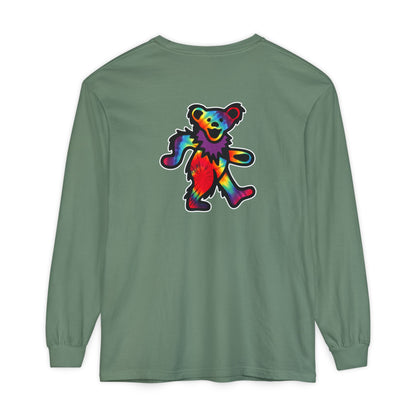 Grateful Dead Tie Dye Dancing Bear Two Sided Vineyard Collection Garment-dyed Long Sleeve T-Shirt