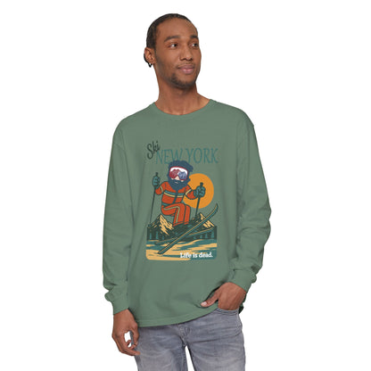 Ski New York - Life is dead. Mountain Collection Garment-Dyed Long Sleeve T-Shirt