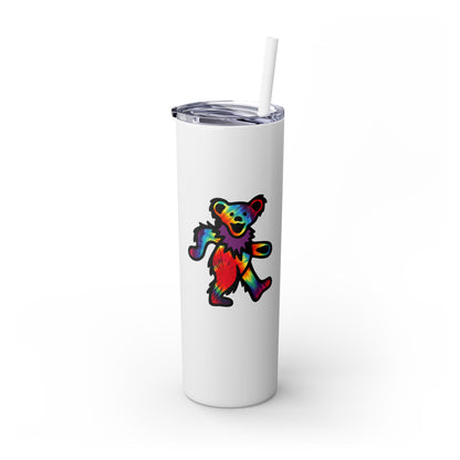 Tie Dye Dancing Bear - Life is dead. Skinny Tumbler with Straw, 20oz