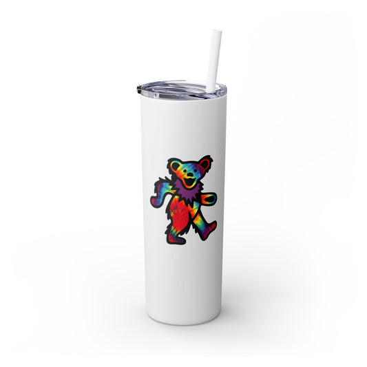 Tie Dye Dancing Bear - Life is dead. Skinny Tumbler with Straw, 20oz