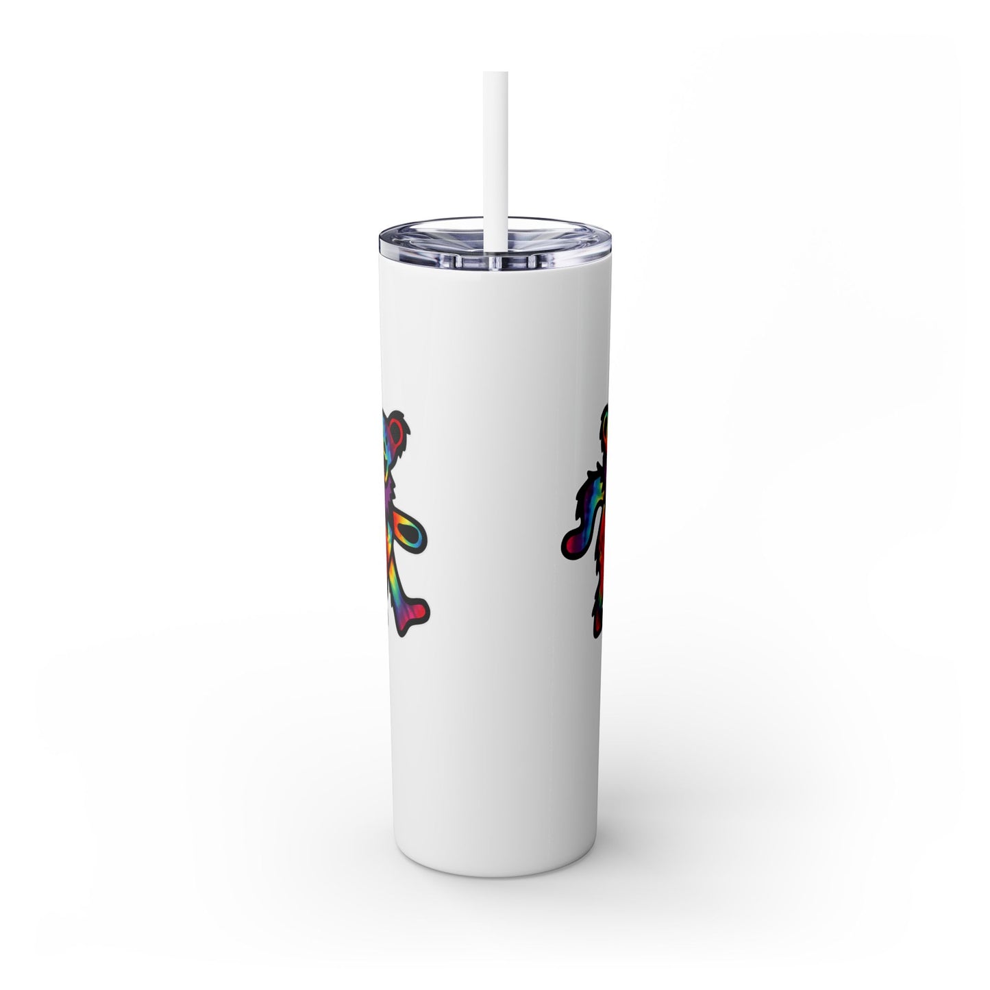 Tie Dye Dancing Bear - Life is dead. Skinny Tumbler with Straw, 20oz