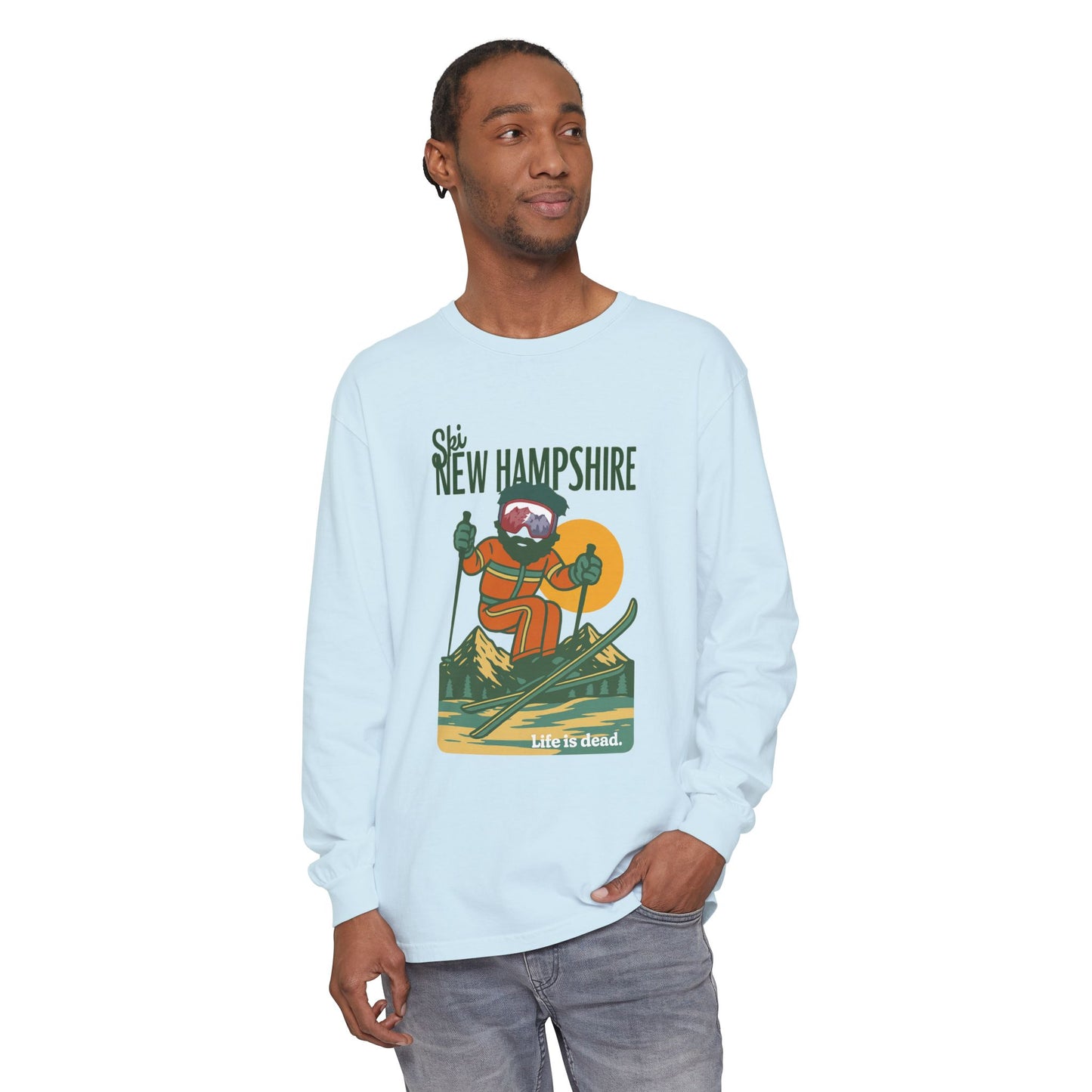 Ski New Hampshire - Life is dead. Mountain Collection Garment-Dyed Long Sleeve T-Shirt