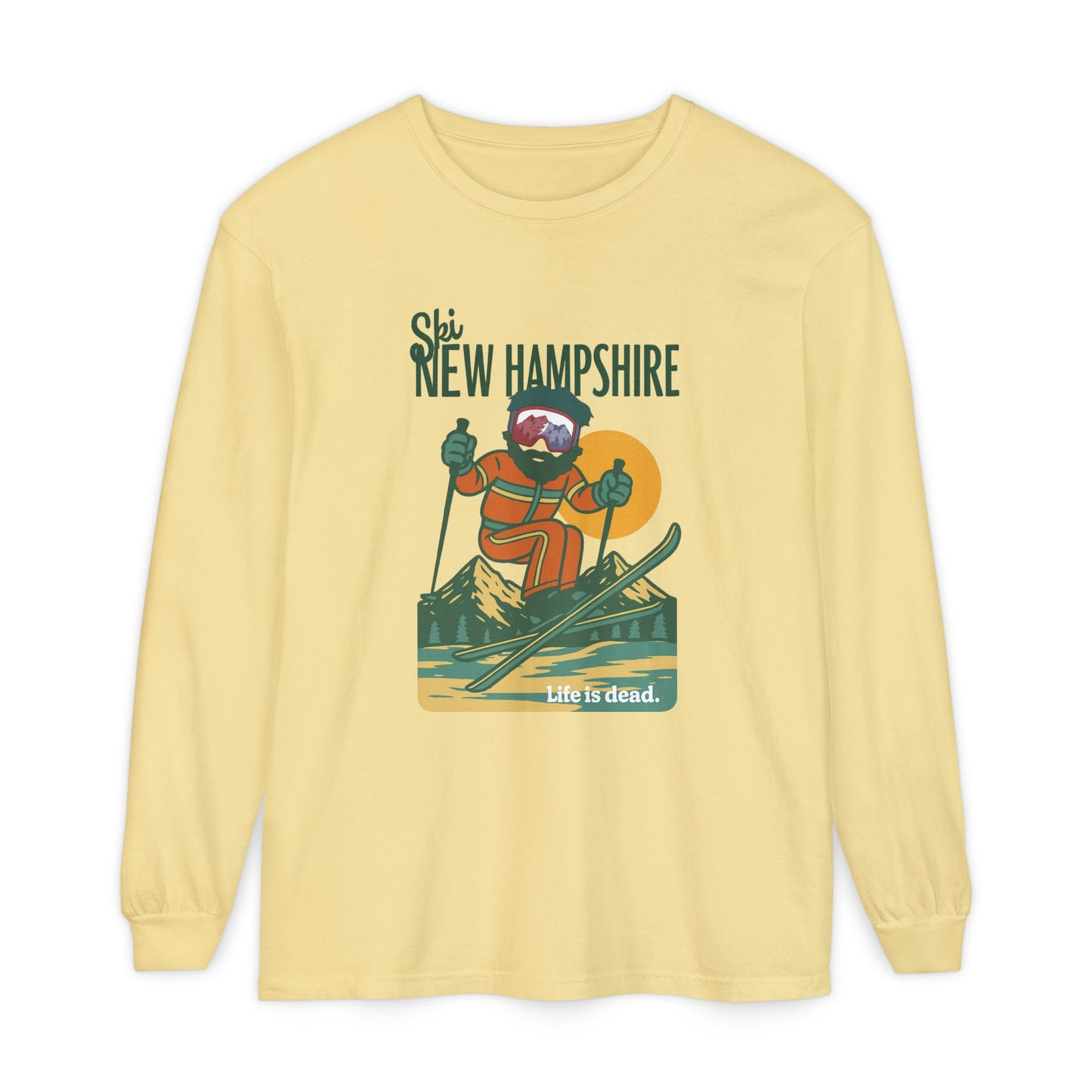 Ski New Hampshire - Life is dead. Mountain Collection Garment-Dyed Long Sleeve T-Shirt