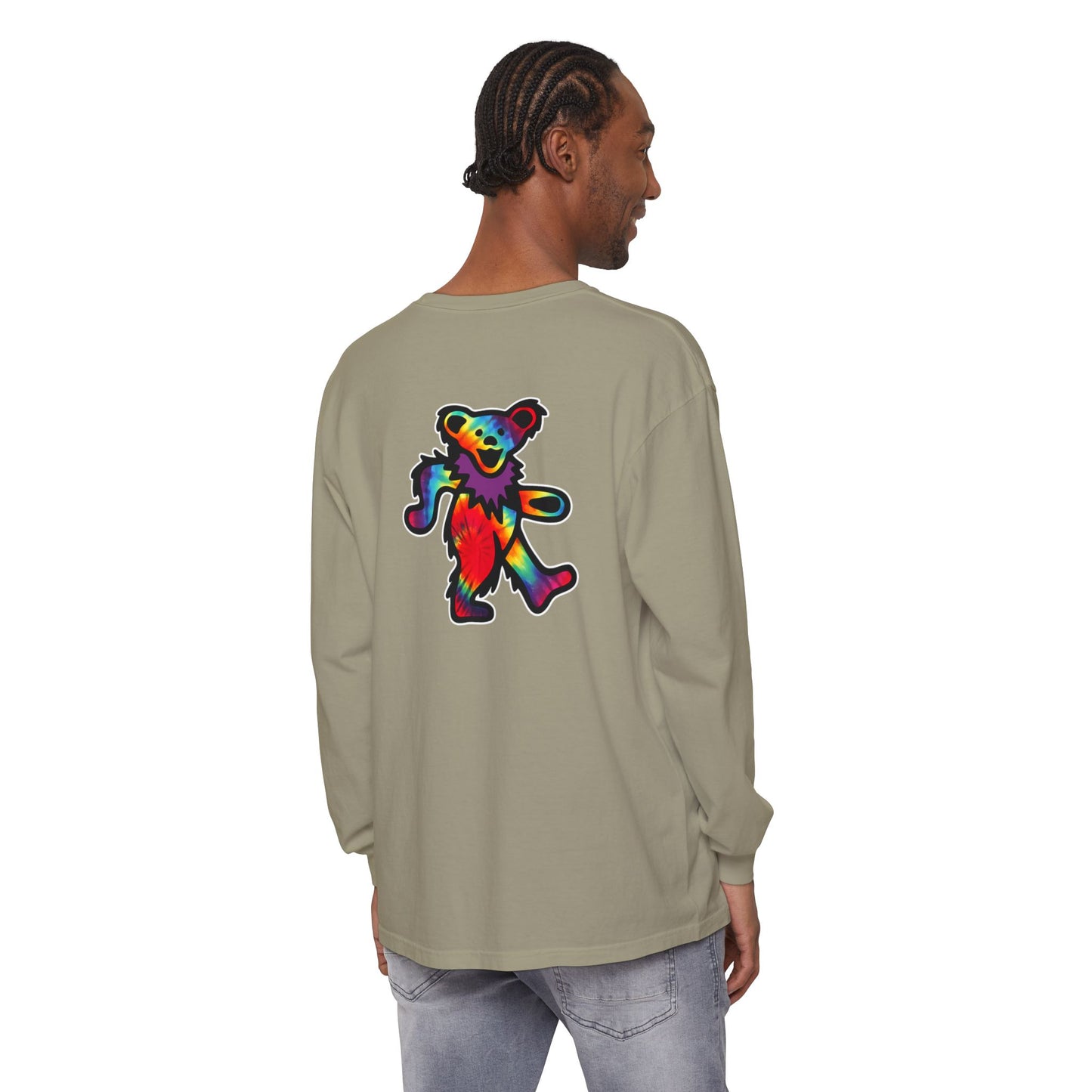 Grateful Dead Tie Dye Dancing Bear Two Sided Vineyard Collection Garment-dyed Long Sleeve T-Shirt