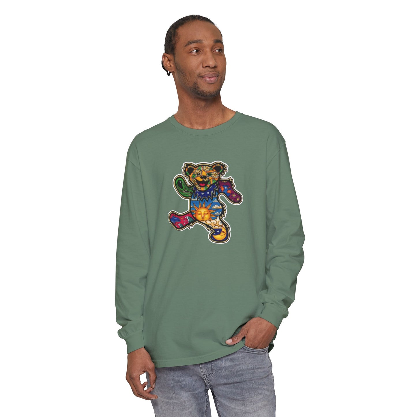 Patchwork Bear Double-Sided Vineyard Collection Garment-dyed Long Sleeve T-Shirt