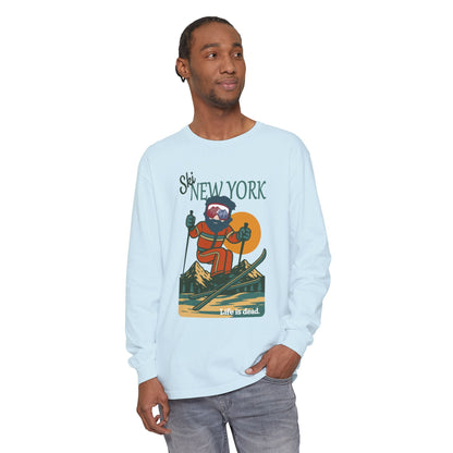 Ski New York - Life is dead. Mountain Collection Garment-Dyed Long Sleeve T-Shirt